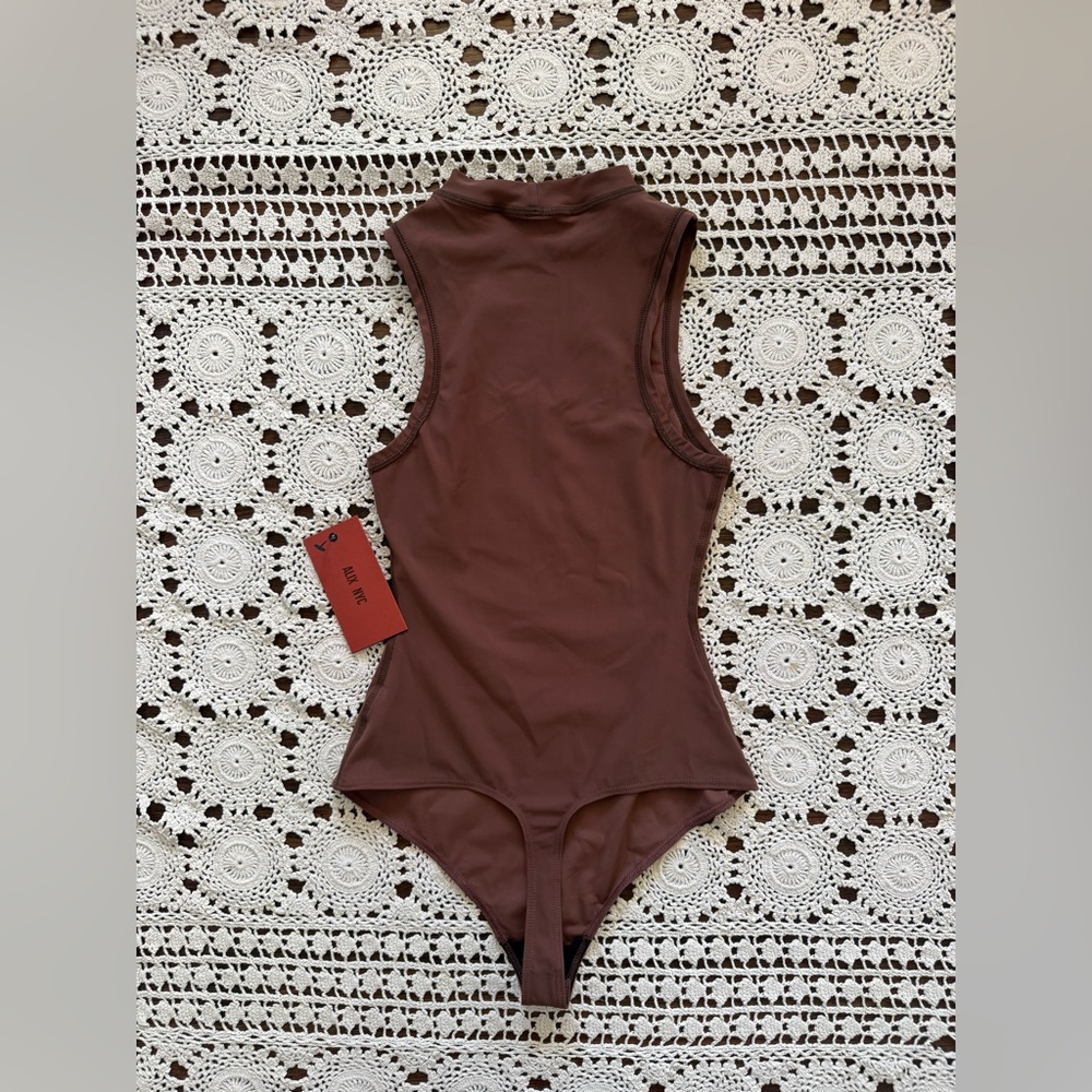 ALIX NYC Cody Silk Jersey Mock Neck Bodysuit Chocolate Brown NWT Size XS - Picture 10 of 14